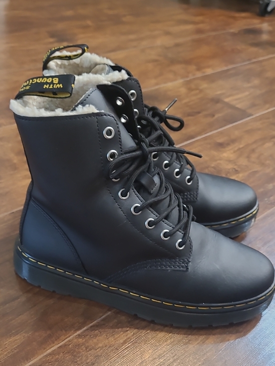 Dr. Martens Shoes - Dr. Martens Black Lace-Up Faux Fur Ankle Boots Ladies 8 Mens 7